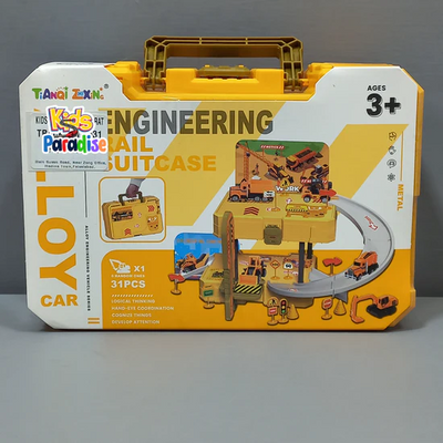 Engineering Racing Kids 31PCS Alloy Car Parking Rail Suitcase Assembling Toy